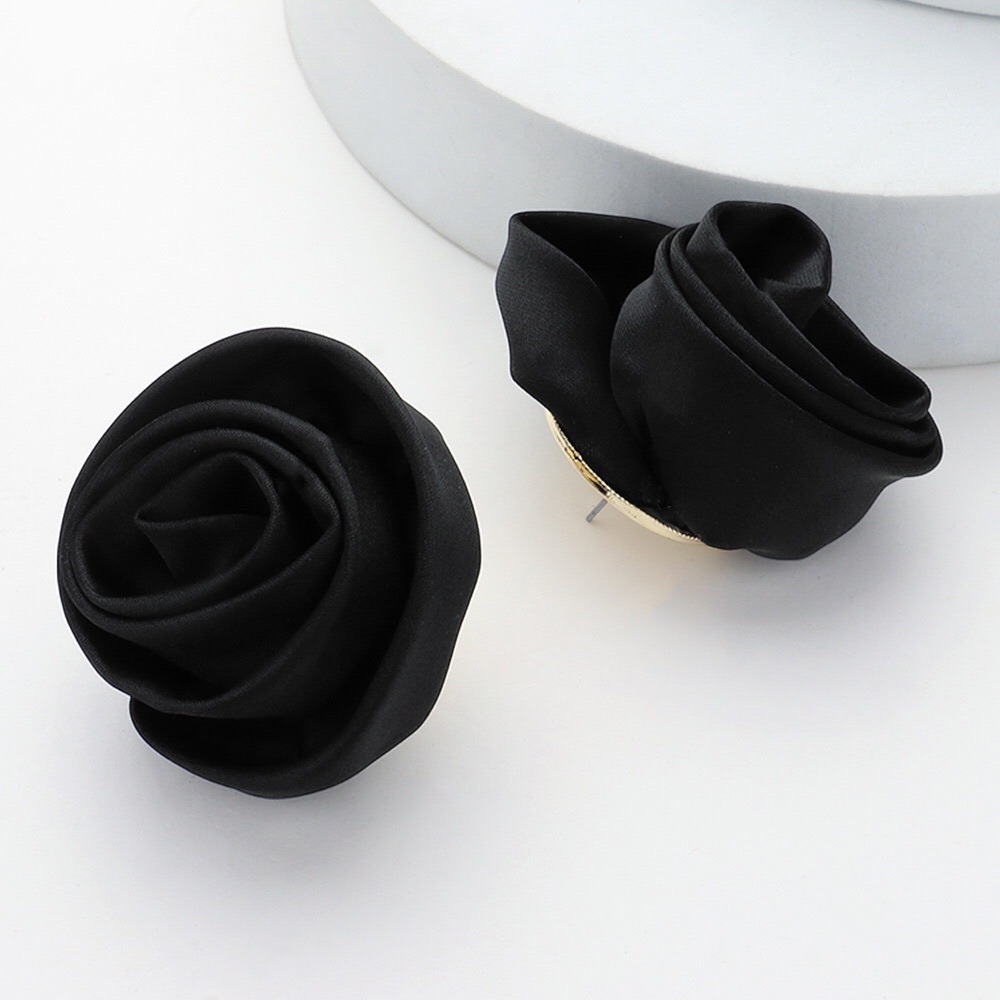Black Satin Rose Statement Earrings